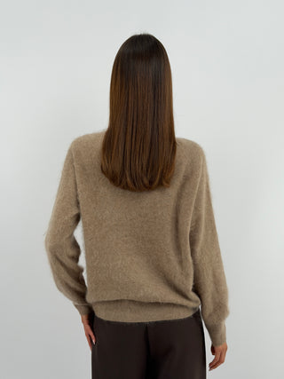 Pullover Girocollo in Lana e Cashmere Cammello