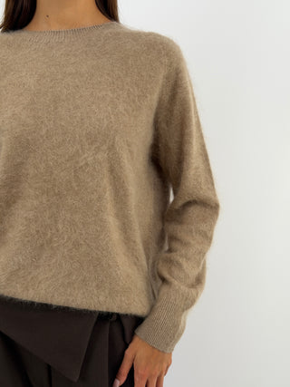 Pullover Girocollo in Lana e Cashmere Cammello