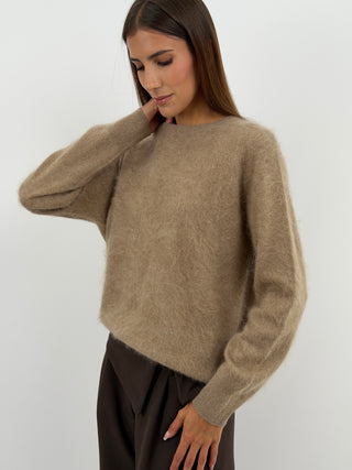 Pullover Girocollo in Lana e Cashmere Cammello