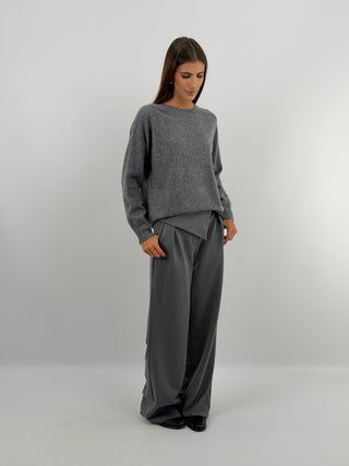Pullover Girocollo in Lana e Cashmere Grigio