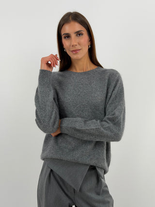 Pullover Girocollo in Lana e Cashmere Grigio