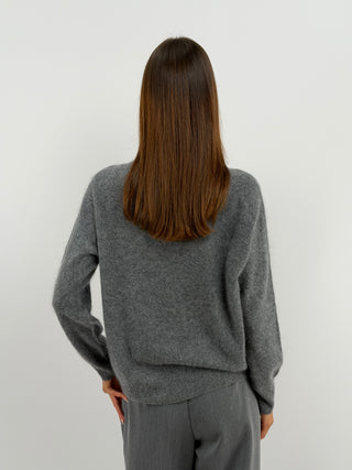 Pullover Girocollo in Lana e Cashmere Grigio