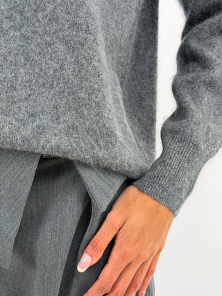 Pullover Girocollo in Lana e Cashmere Grigio