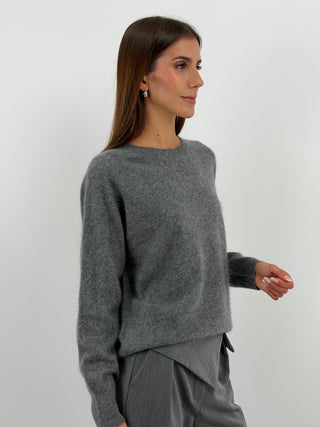 Pullover Girocollo in Lana e Cashmere Grigio