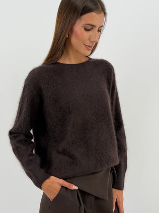 Pullover Girocollo in Lana e Cashmere Marrone