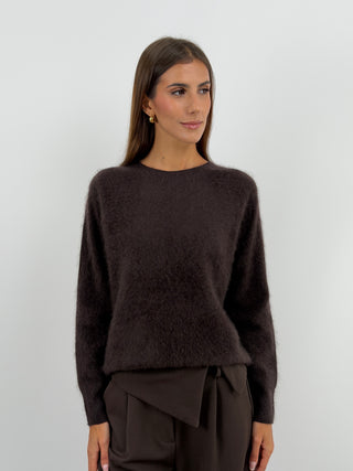 Pullover Girocollo in Lana e Cashmere Marrone