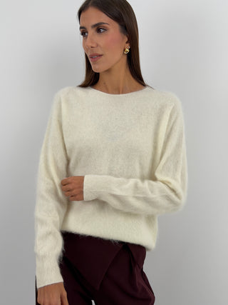 Pullover Girocollo in Lana e Cashmere Panna - Pullover panna in lana e cashmere a girocollo con maniche lunghe. Filato morbido che non punge. | Paloma Store