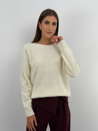Pullover Girocollo in Lana e Cashmere Panna