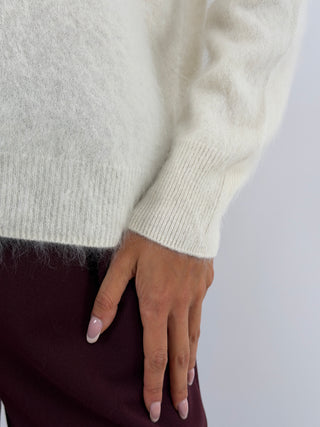Pullover Girocollo in Lana e Cashmere Panna
