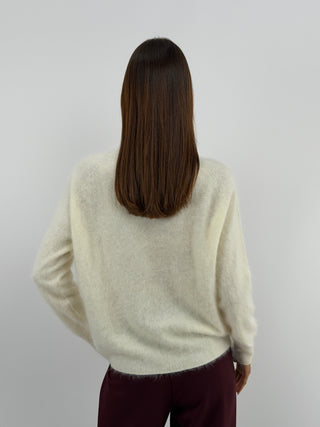 Pullover Girocollo in Lana e Cashmere Panna