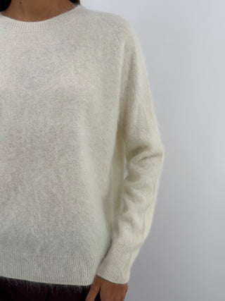 Pullover Girocollo in Lana e Cashmere Panna