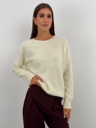 Pullover Girocollo in Lana e Cashmere Panna