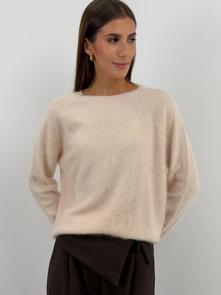 Pullover Girocollo in Lana e Cashmere Rosa Cipria