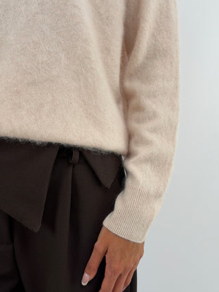 Pullover Girocollo in Lana e Cashmere Rosa Cipria