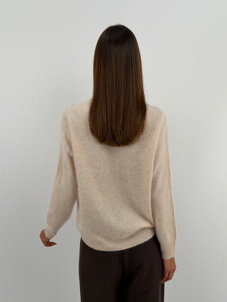 Pullover Girocollo in Lana e Cashmere Rosa Cipria