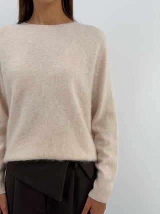 Pullover Girocollo in Lana e Cashmere Rosa Cipria