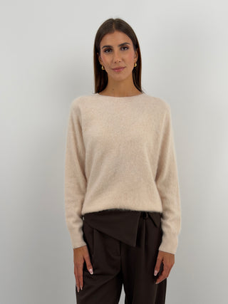 Pullover Girocollo in Lana e Cashmere Rosa Cipria
