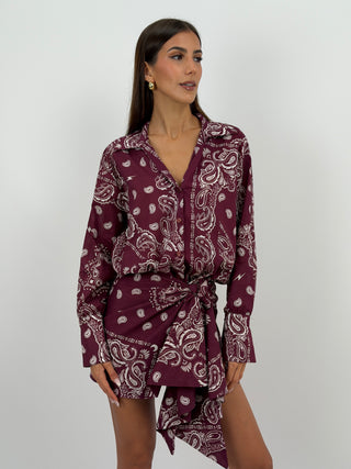 Set Camicia e Gonna con Fantasia Bandana Burgundy