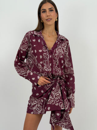Set Camicia e Gonna con Fantasia Bandana Burgundy