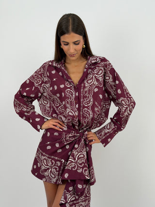 Set Camicia e Gonna con Fantasia Bandana Burgundy