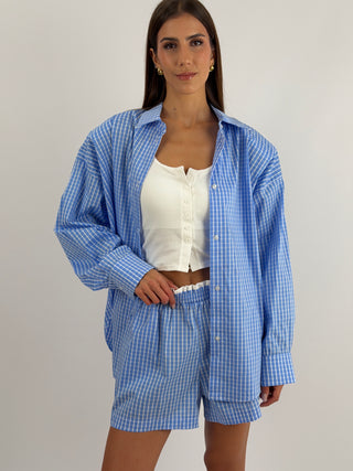 Completo Camicia e Shorts a Quadri Azzurro