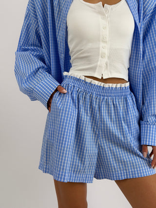 Completo Camicia e Shorts a Quadri Azzurro
