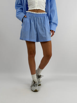 Completo Camicia e Shorts a Quadri Azzurro