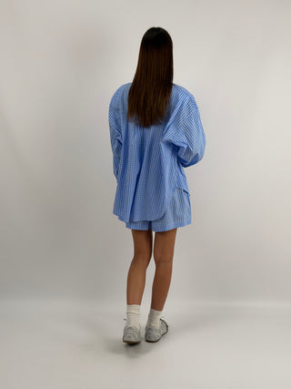 Completo Camicia e Shorts a Quadri Azzurro