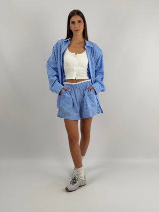 Completo Camicia e Shorts a Quadri Azzurro