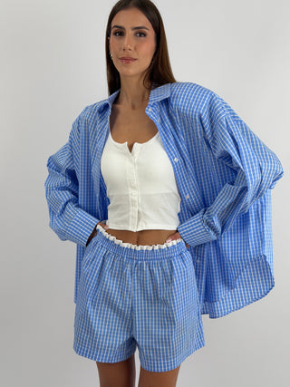 Completo Camicia e Shorts a Quadri Azzurro