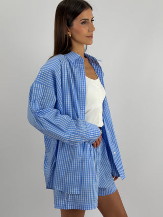 Completo Camicia e Shorts a Quadri Azzurro