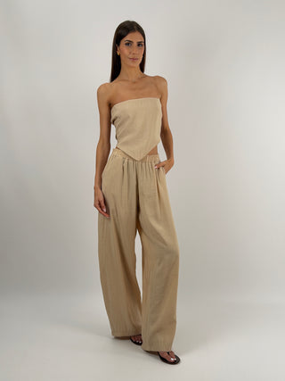 Set Top a Triangolo e Pantalone Beige