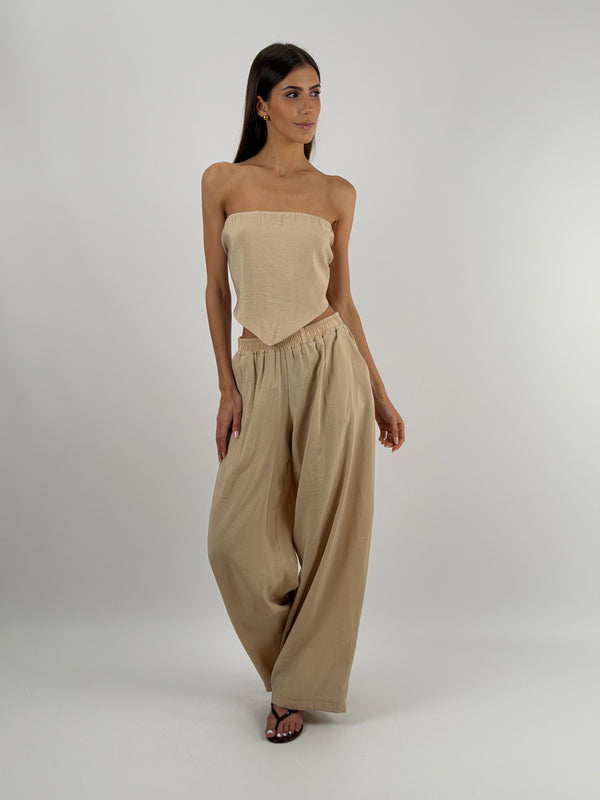 Set Top a Triangolo e Pantalone Beige