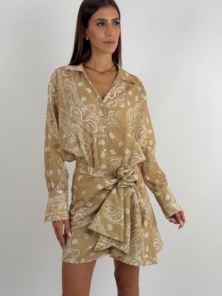 Set Camicia e Gonna con Fantasia Bandana Cammello