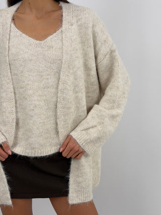 Twin Set in Maglia con Top e Cardigan Beige