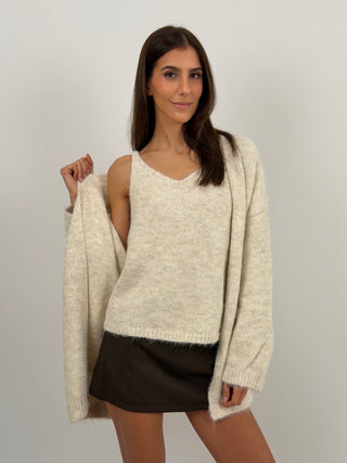 Twin Set in Maglia con Top e Cardigan Beige