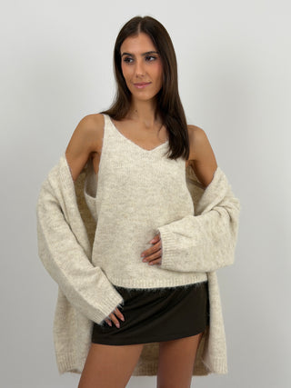 Twin Set in Maglia con Top e Cardigan Beige