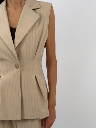 Completo Gessato con Gilet Beige