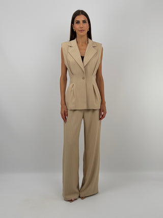 Completo Gessato con Gilet Beige