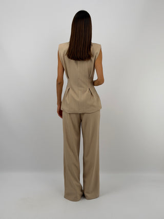 Completo Gessato con Gilet Beige