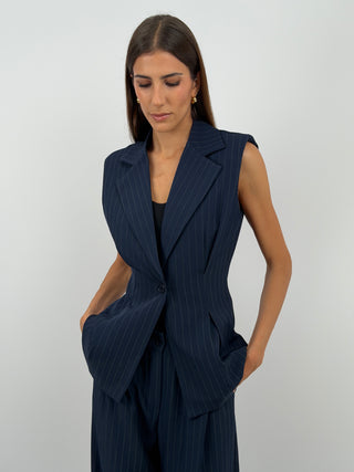 Completo Gessato con Gilet Blu