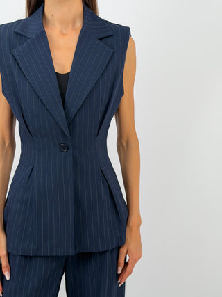 Completo Gessato con Gilet Blu