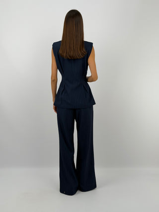 Completo Gessato con Gilet Blu