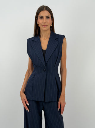 Completo Gessato con Gilet Blu