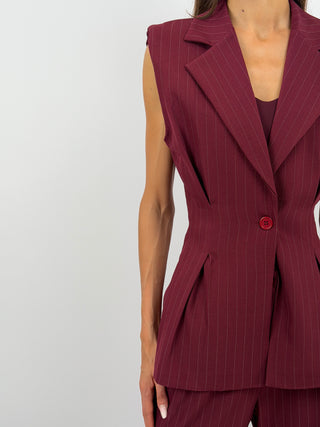 Completo Gessato con Gilet Bordeaux