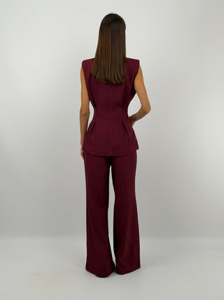 Completo Gessato con Gilet Bordeaux