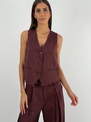 Set Gilet e Pantalone Bordeaux con Pizzo Lumina