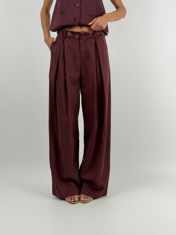 Set Gilet e Pantalone Bordeaux con Pizzo Lumina