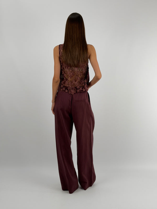Set Gilet e Pantalone Bordeaux con Pizzo Lumina
