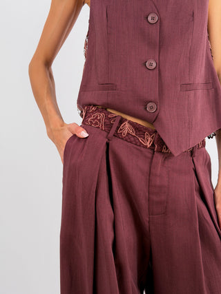 Set Gilet e Pantalone Bordeaux con Pizzo Lumina